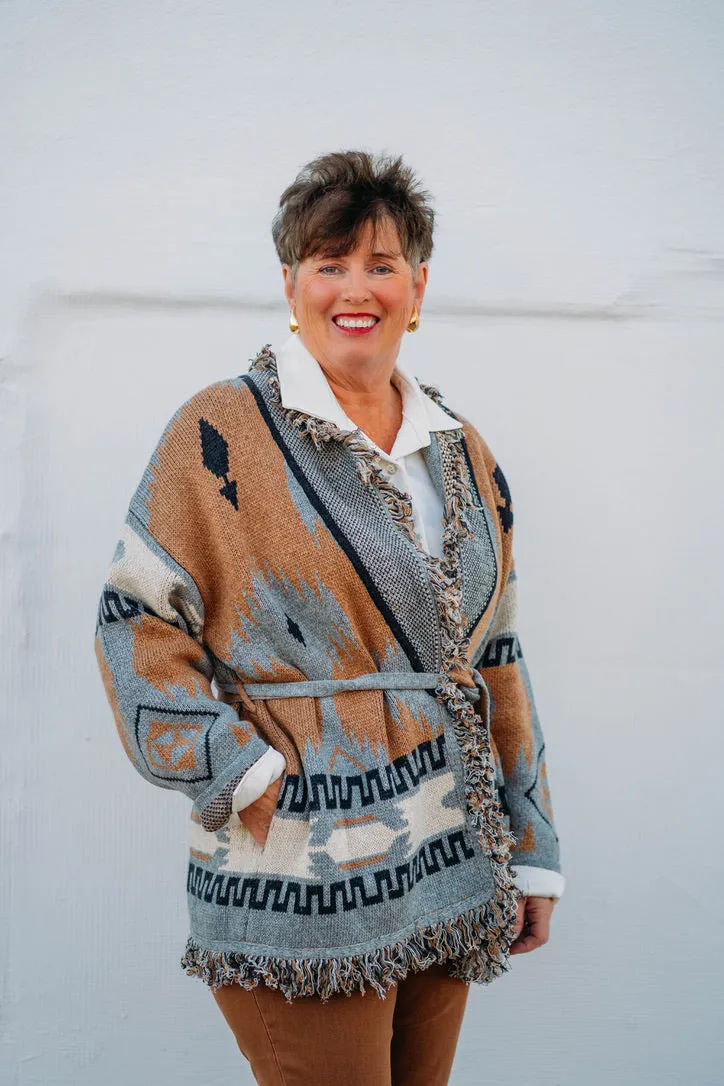 Karen Kane: Fringe Cardigan Sweater in Multi Color
