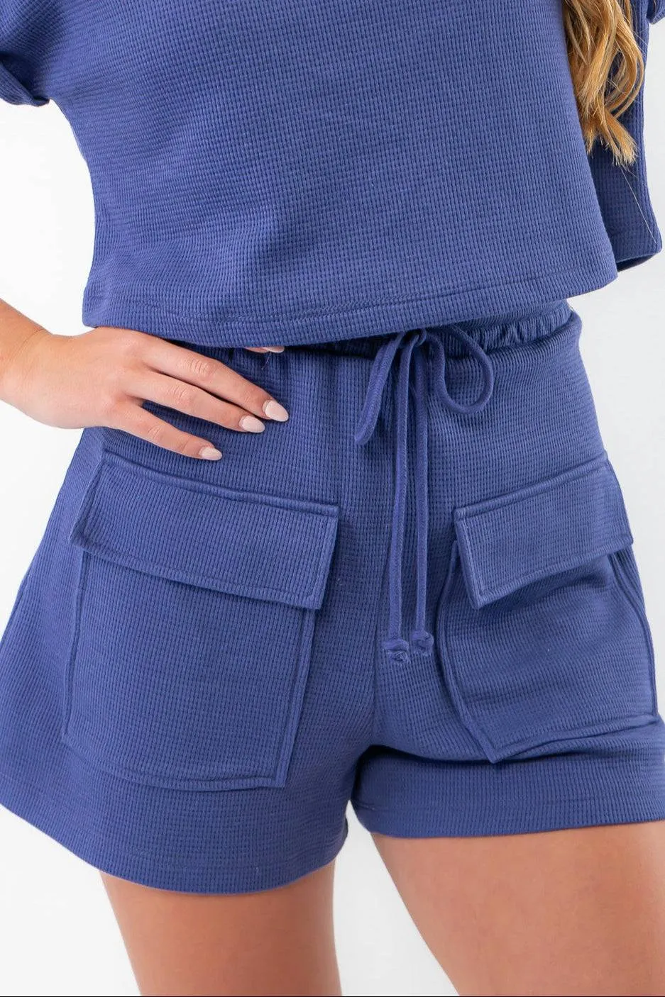 Keeping Tabs Blue Drawstring Shorts