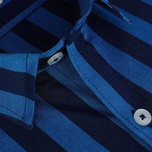 Men's 100% Cotton Awning Striped Half Sleeves Shirt (Blue)