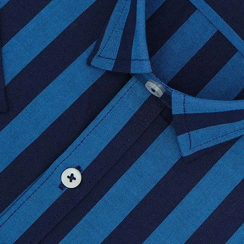 Men's 100% Cotton Awning Striped Half Sleeves Shirt (Blue)