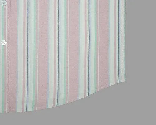 Men's 100% Cotton Balance Striped Half Sleeves Shirt (Pink)