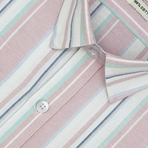 Men's 100% Cotton Balance Striped Half Sleeves Shirt (Pink)