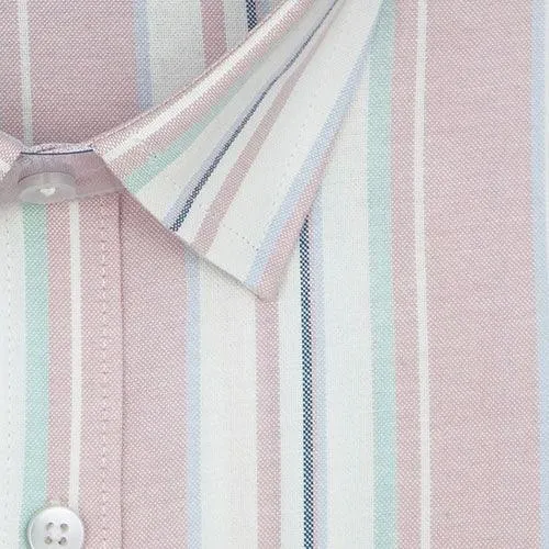 Men's 100% Cotton Balance Striped Half Sleeves Shirt (Pink)