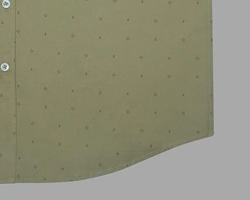 Men's 100% Cotton Geometric Print Full Sleeves Shirt (Khaki)