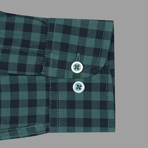 Men's 100% Cotton Gingham Checkered Full Sleeves Shirt (Sea Green)