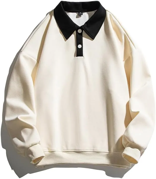Men's Long Sleeve Polo Shirts Y2k Trendy Casual Collared Pullover Loose Fit Japanese Basic Lightweight Clothes