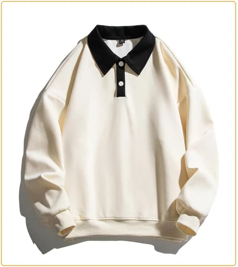 Men's Long Sleeve Polo Shirts Y2k Trendy Casual Collared Pullover Loose Fit Japanese Basic Lightweight Clothes