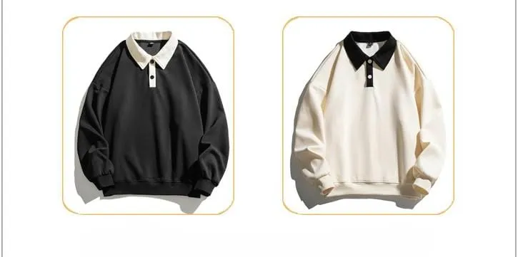 Men's Long Sleeve Polo Shirts Y2k Trendy Casual Collared Pullover Loose Fit Japanese Basic Lightweight Clothes