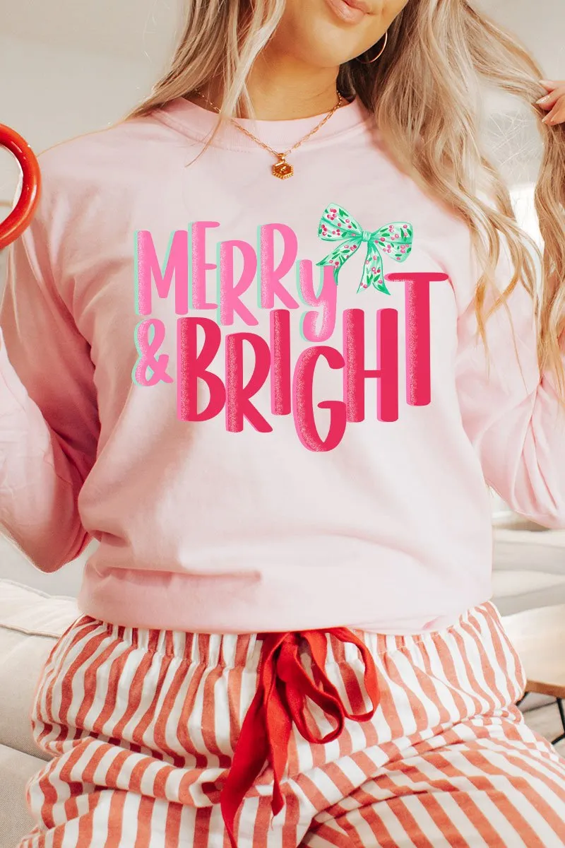 Merry And Bright Coquette Bow Comfort Colors Heavyweight Long Sleeve T-Shirt
