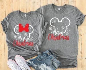 Merry Christmas Minnie and Mickey T Shirts - Christmas Disney Couples Shirt - Disney Matching Shirts - Holiday Disney Fan Shirts