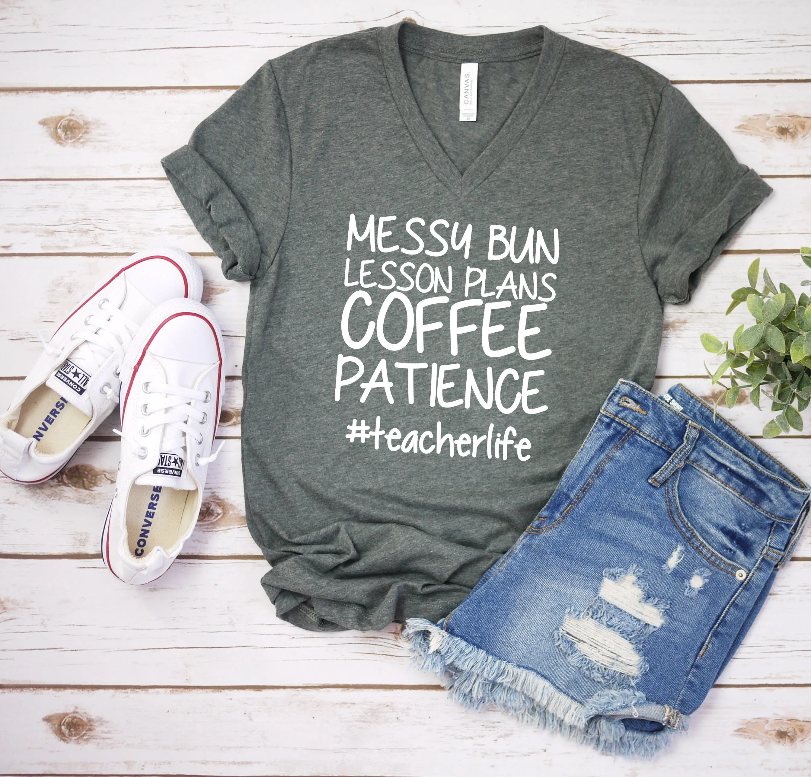 Messy Bun Lesson Plans T Shirt -Coffee Patience- Teacher life T shirt -School Shirt