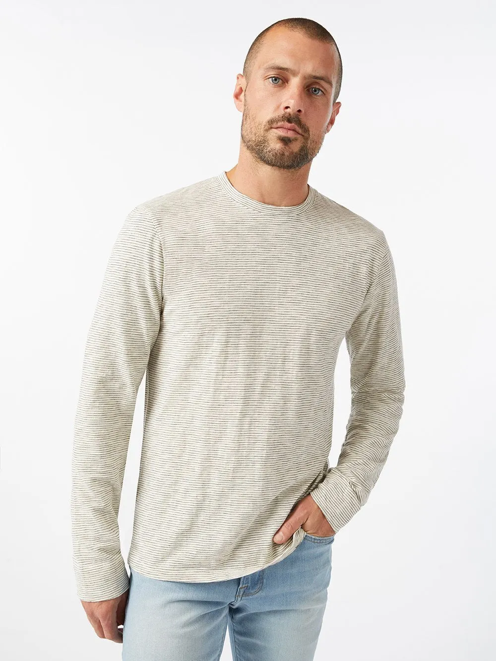 Micro Stripe Crew -- Off White Multi