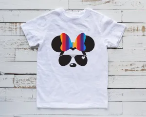 Minnie Mouse Aviator Sunglasses Disney T shirt -  infant Toddler or Youth - Rainbow Glitter
