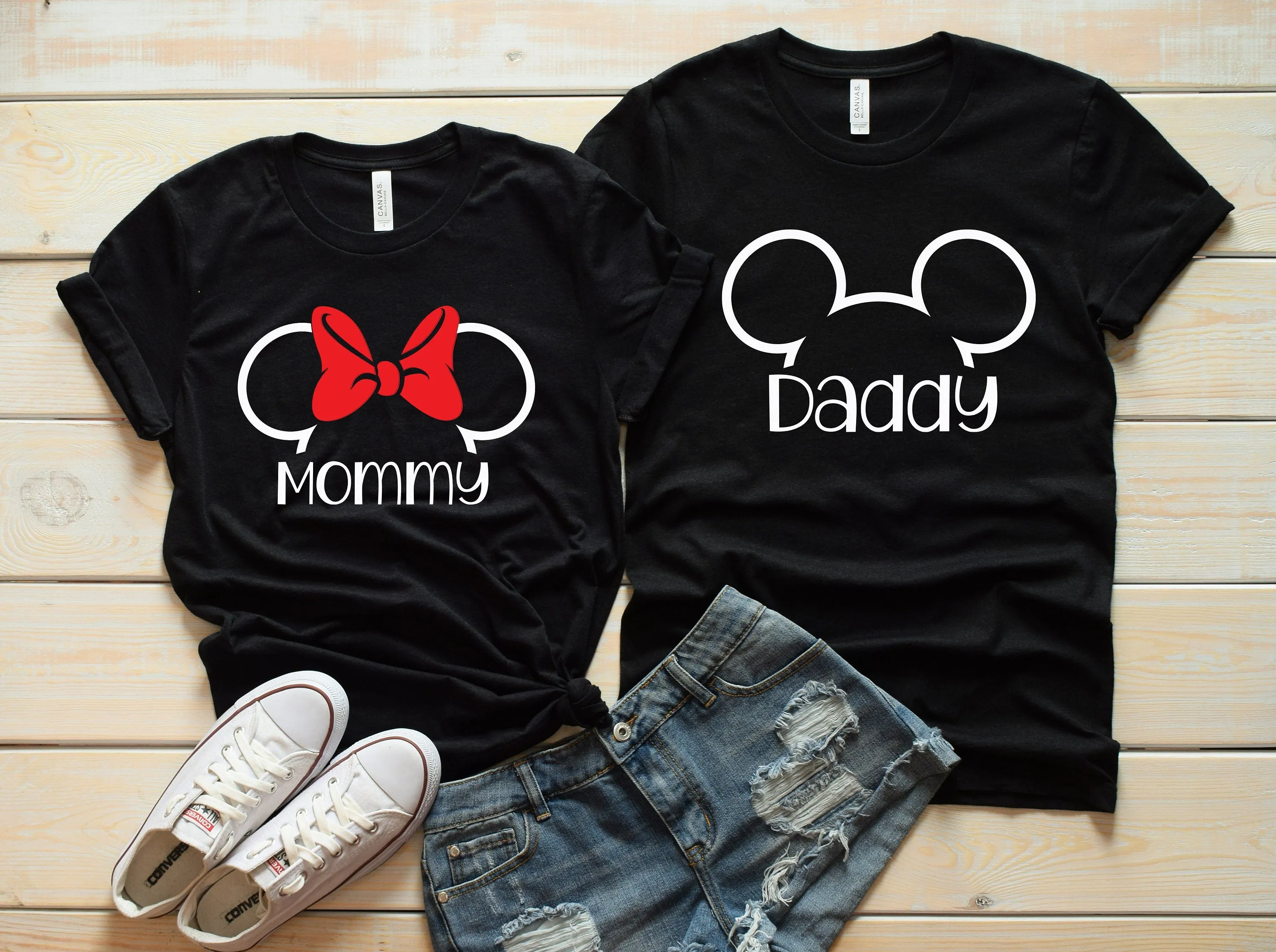 Mommy and Daddy Matching Disney Shirts - Disney Couples - Mickey and Minnie Mouse Ears Outline