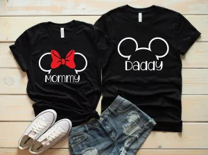 Mommy and Daddy Matching Disney Shirts - Disney Couples - Mickey and Minnie Mouse Ears Outline