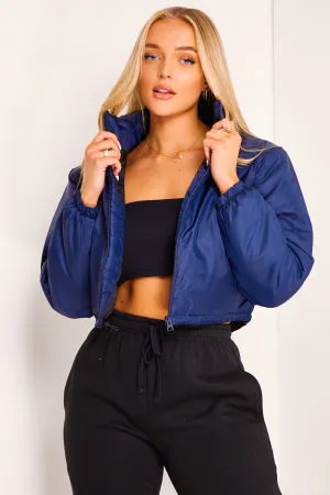 Navy Cropped Padded Jacket