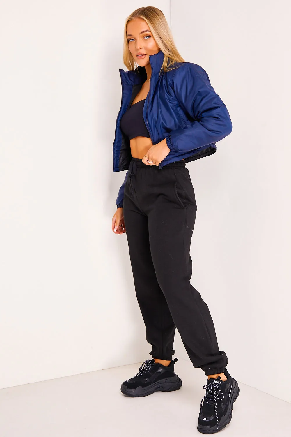 Navy Cropped Padded Jacket