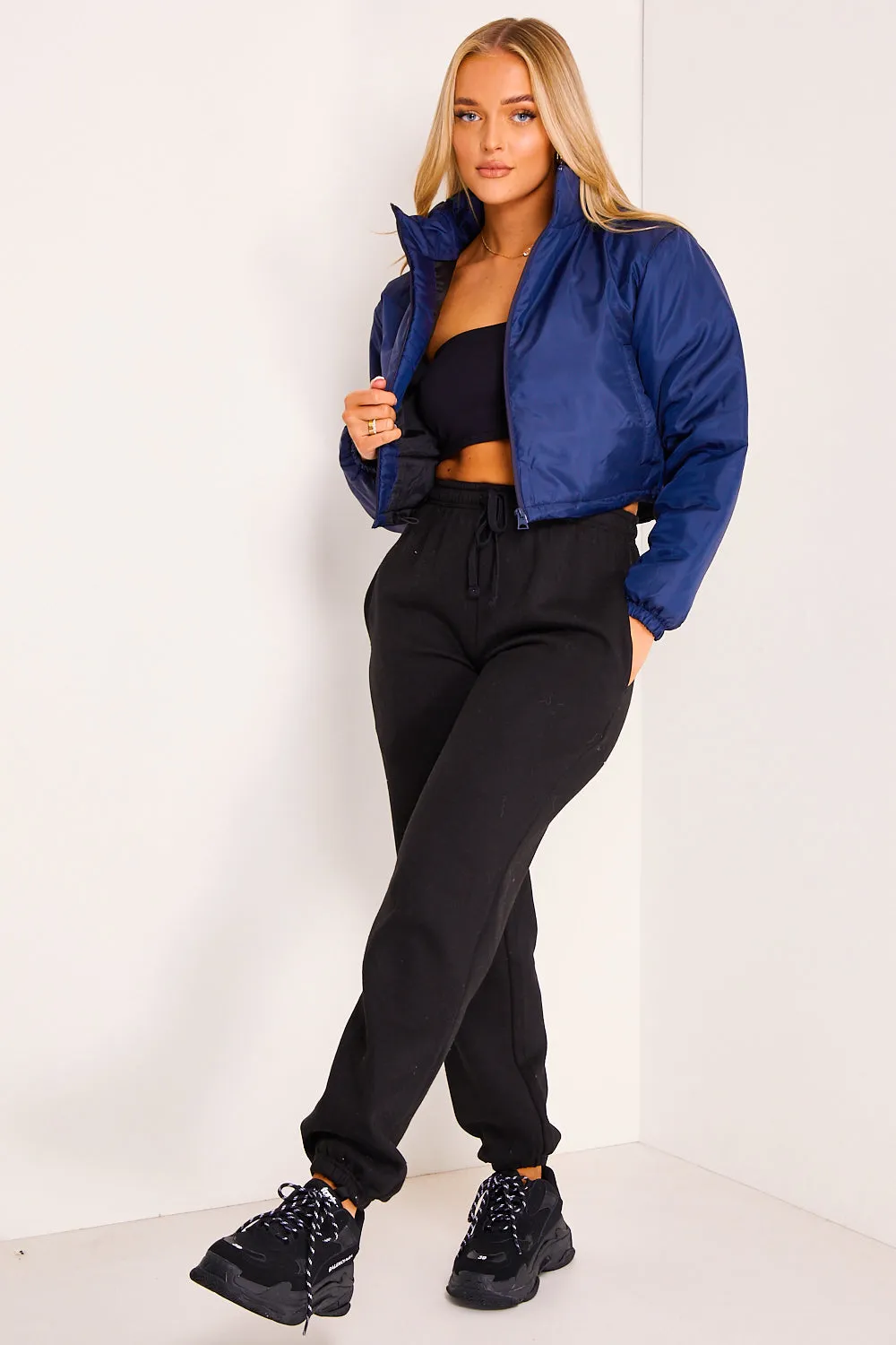 Navy Cropped Padded Jacket