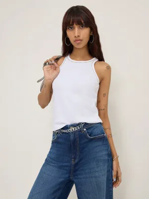 Nuon White Diamante Embellished Cotton-Blend Tank Top