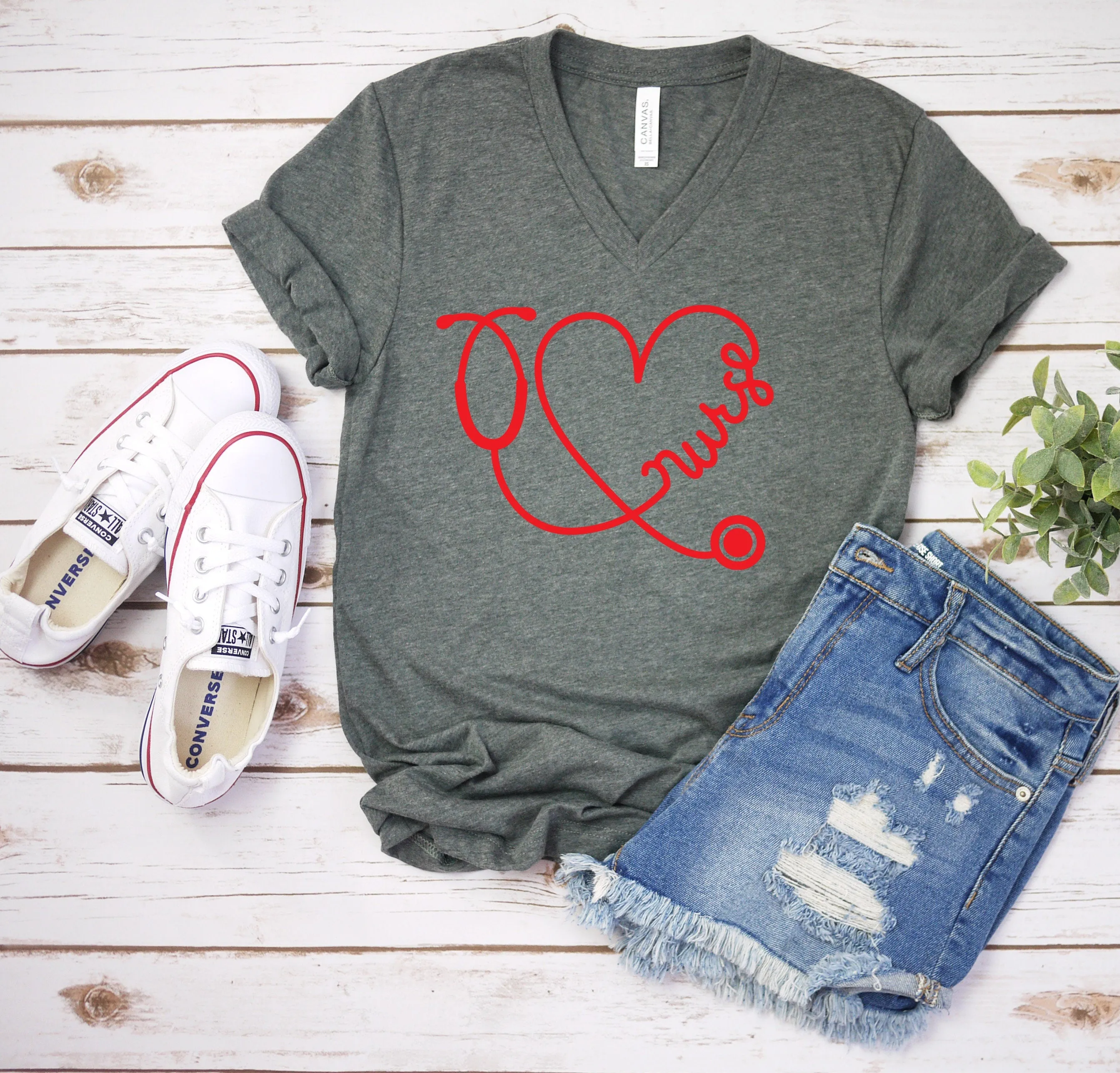 Nurse Heart Stethoscope T Shirt - Cute Valentine Shirt - Unisex Adult Valentine's Day Shirt - Valentines Day Gift