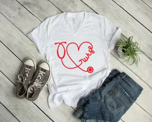 Nurse Heart Stethoscope T Shirt - Cute Valentine Shirt - Unisex Adult Valentine's Day Shirt - Valentines Day Gift