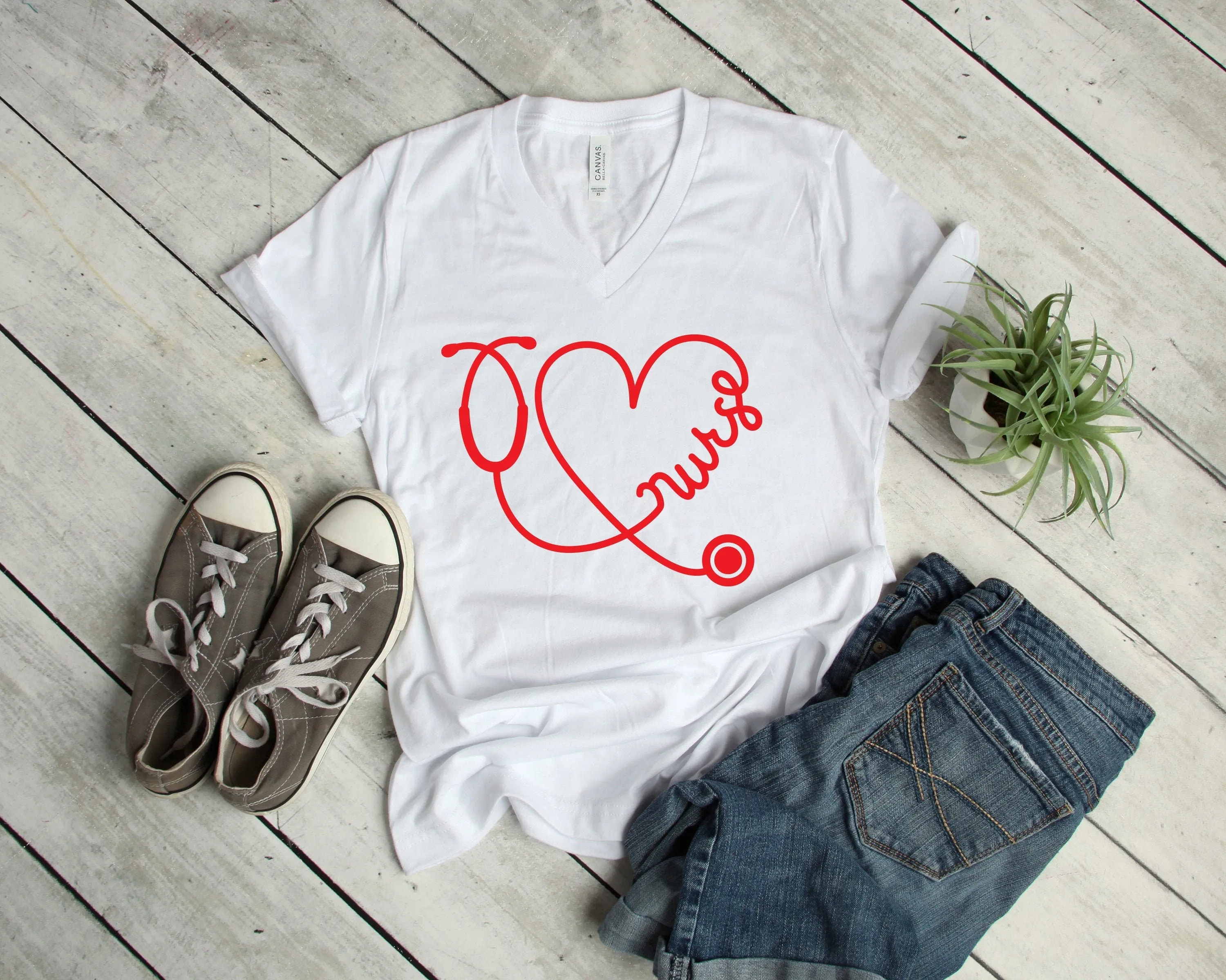 Nurse Heart Stethoscope T Shirt - Cute Valentine Shirt - Unisex Adult Valentine's Day Shirt - Valentines Day Gift