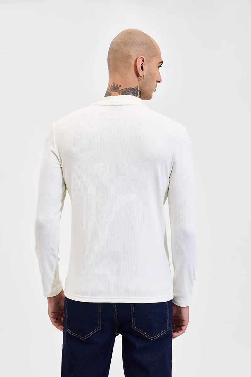 Off White Solid Slim Fit Sweaters