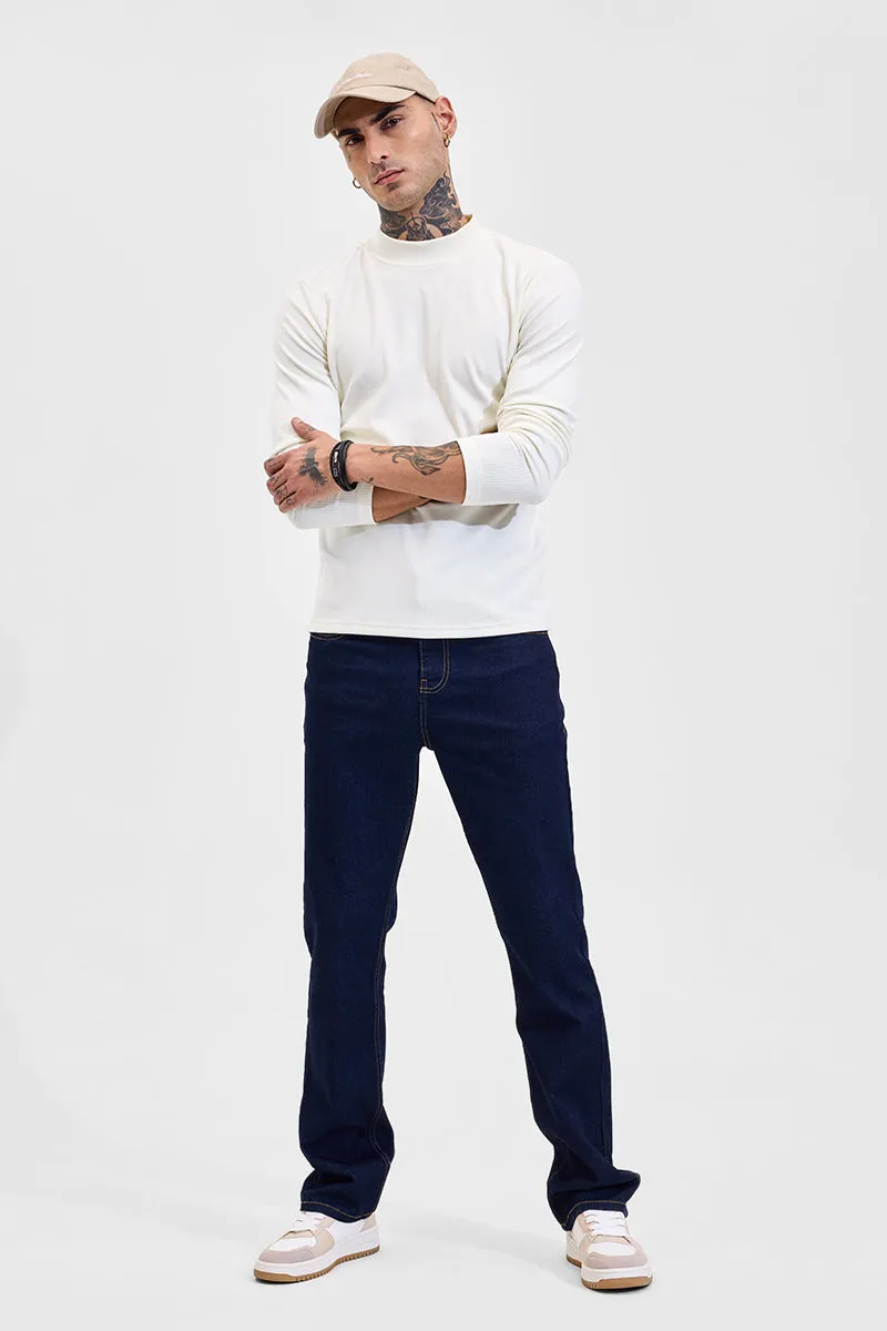 Off White Solid Slim Fit Sweaters