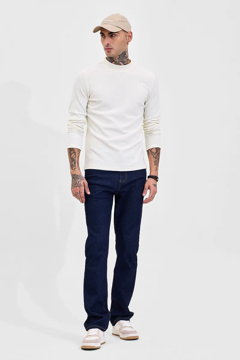 Off White Solid Slim Fit Sweaters
