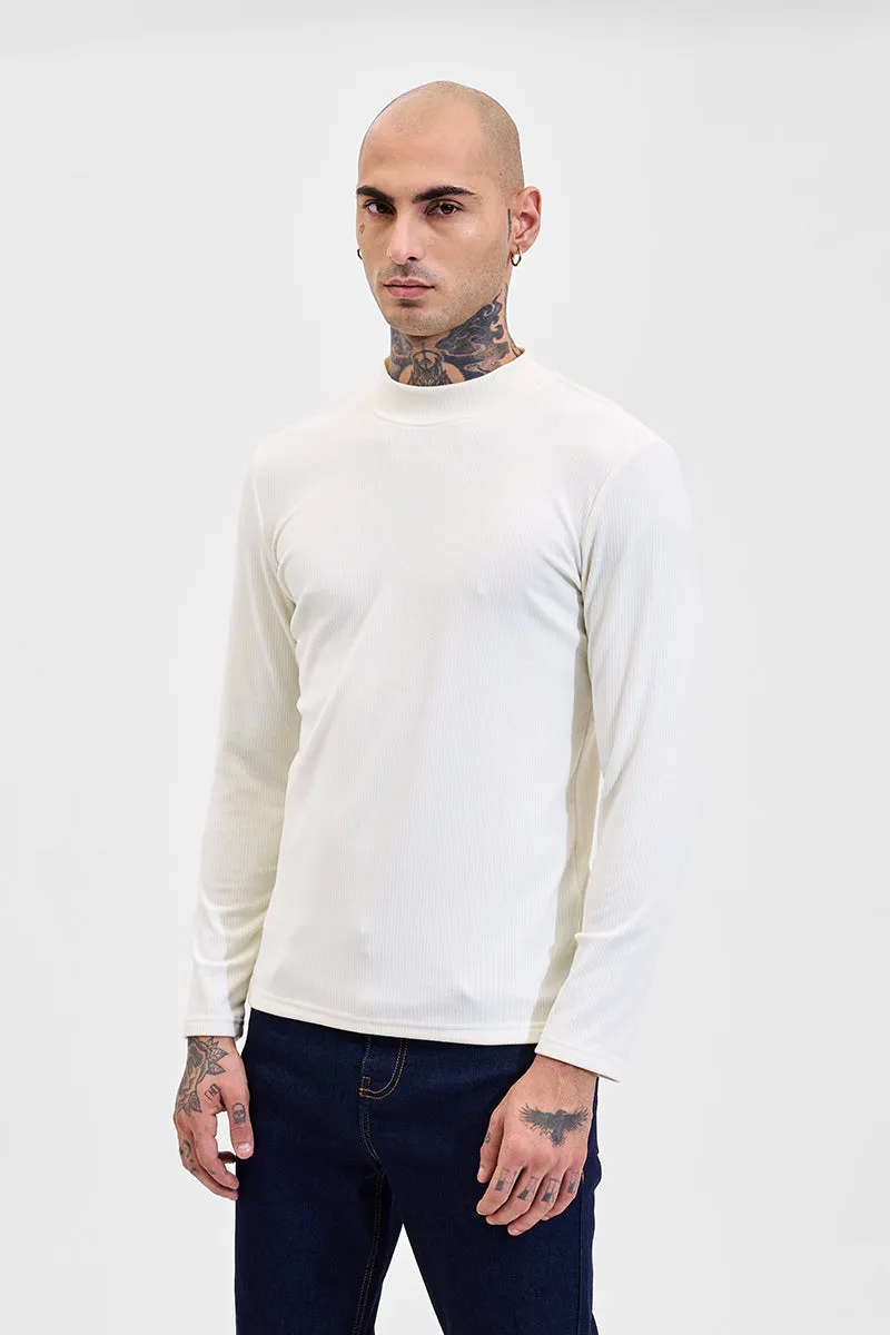 Off White Solid Slim Fit Sweaters
