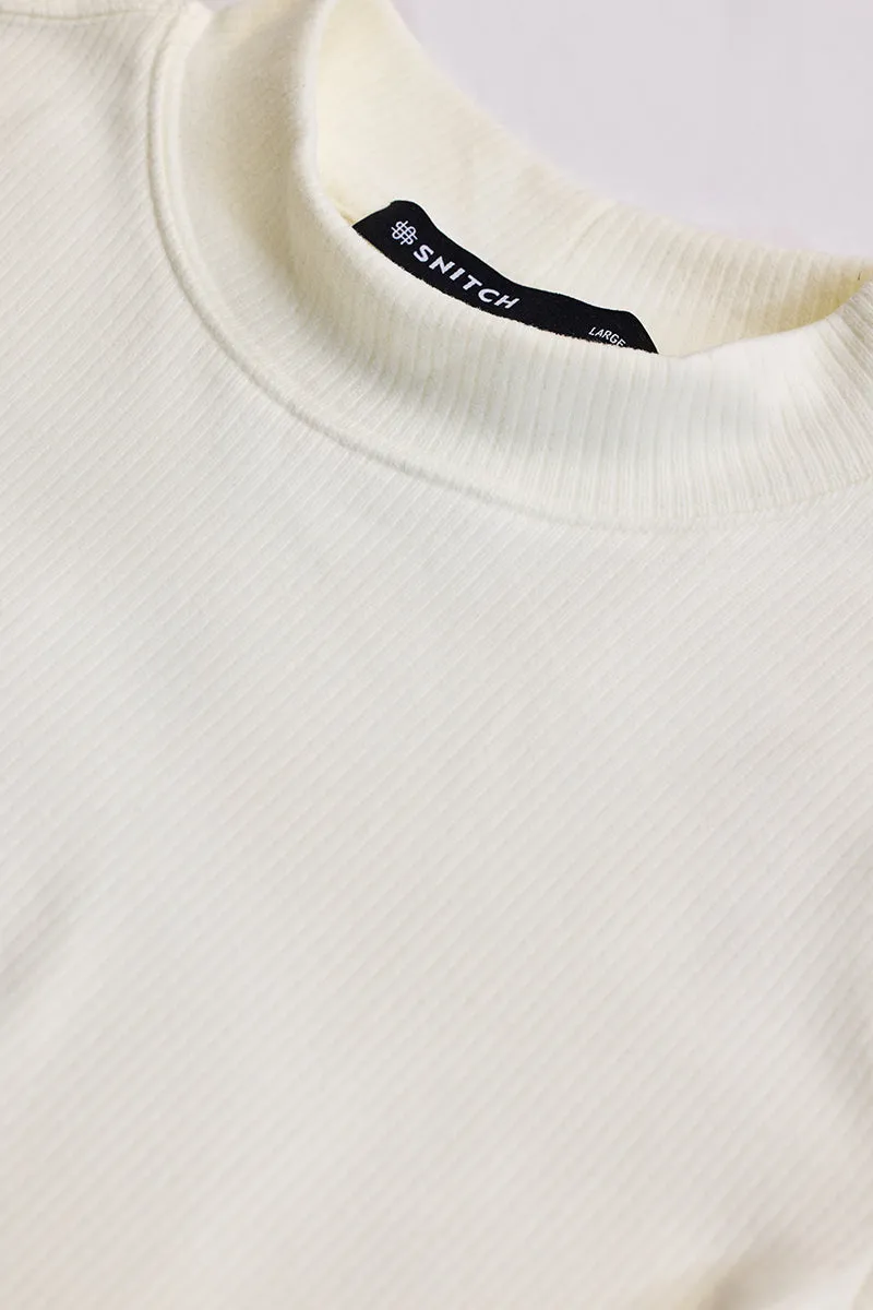 Off White Solid Slim Fit Sweaters