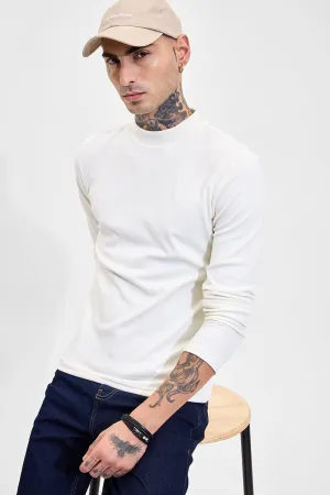 Off White Solid Slim Fit Sweaters