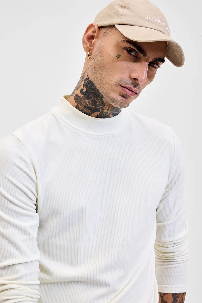 Off White Solid Slim Fit Sweaters