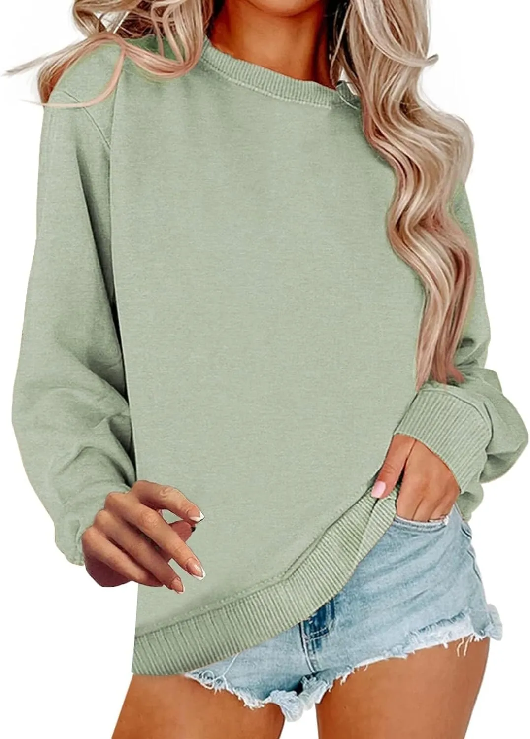 Oversized Sweatshirt for Women Casual Crewneck Long Sleeve Shirts Loose Comfy Pullover Tops Fall Preppy Clothes