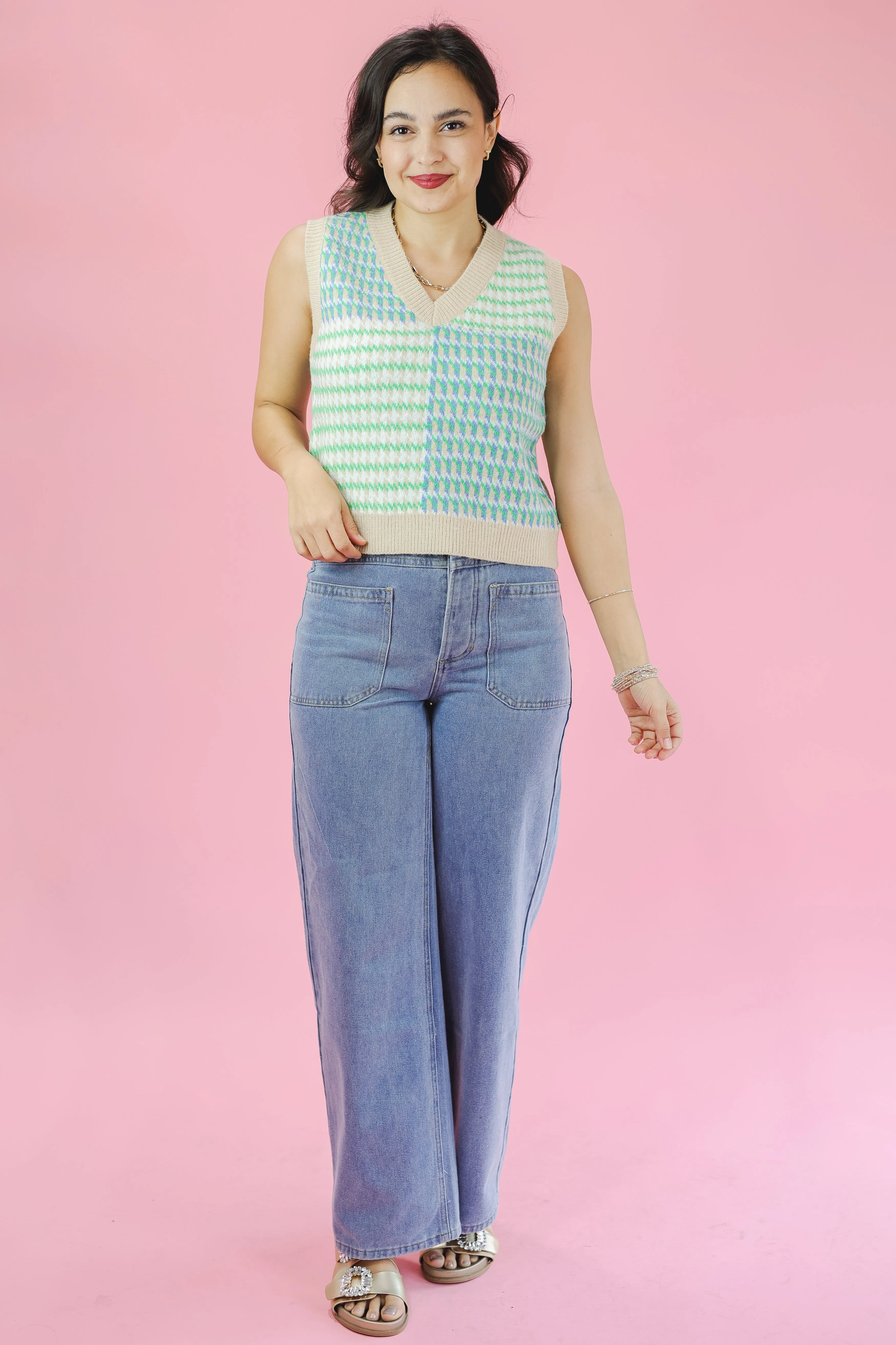 Pattern Play Sweater Vest In Green