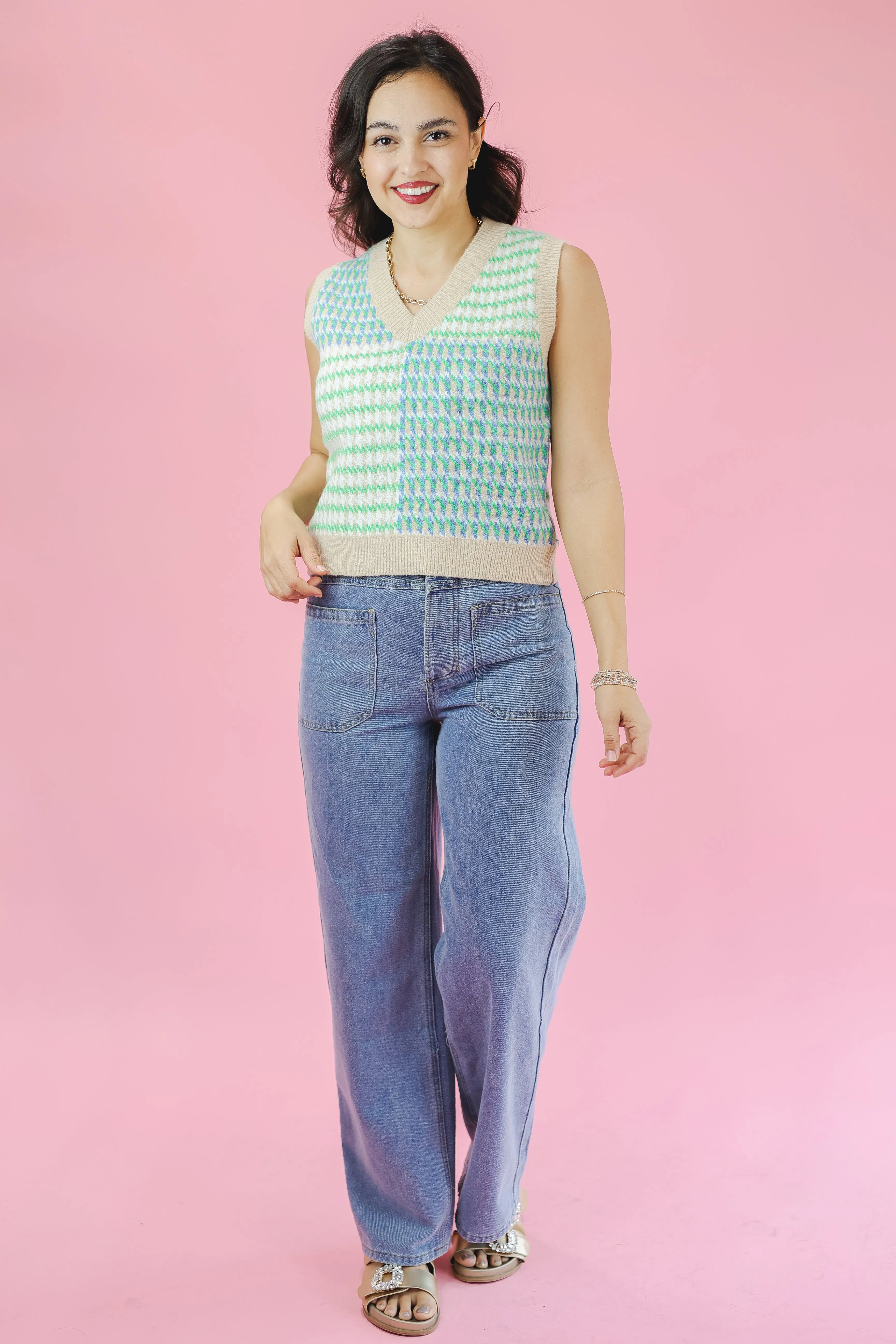 Pattern Play Sweater Vest In Green