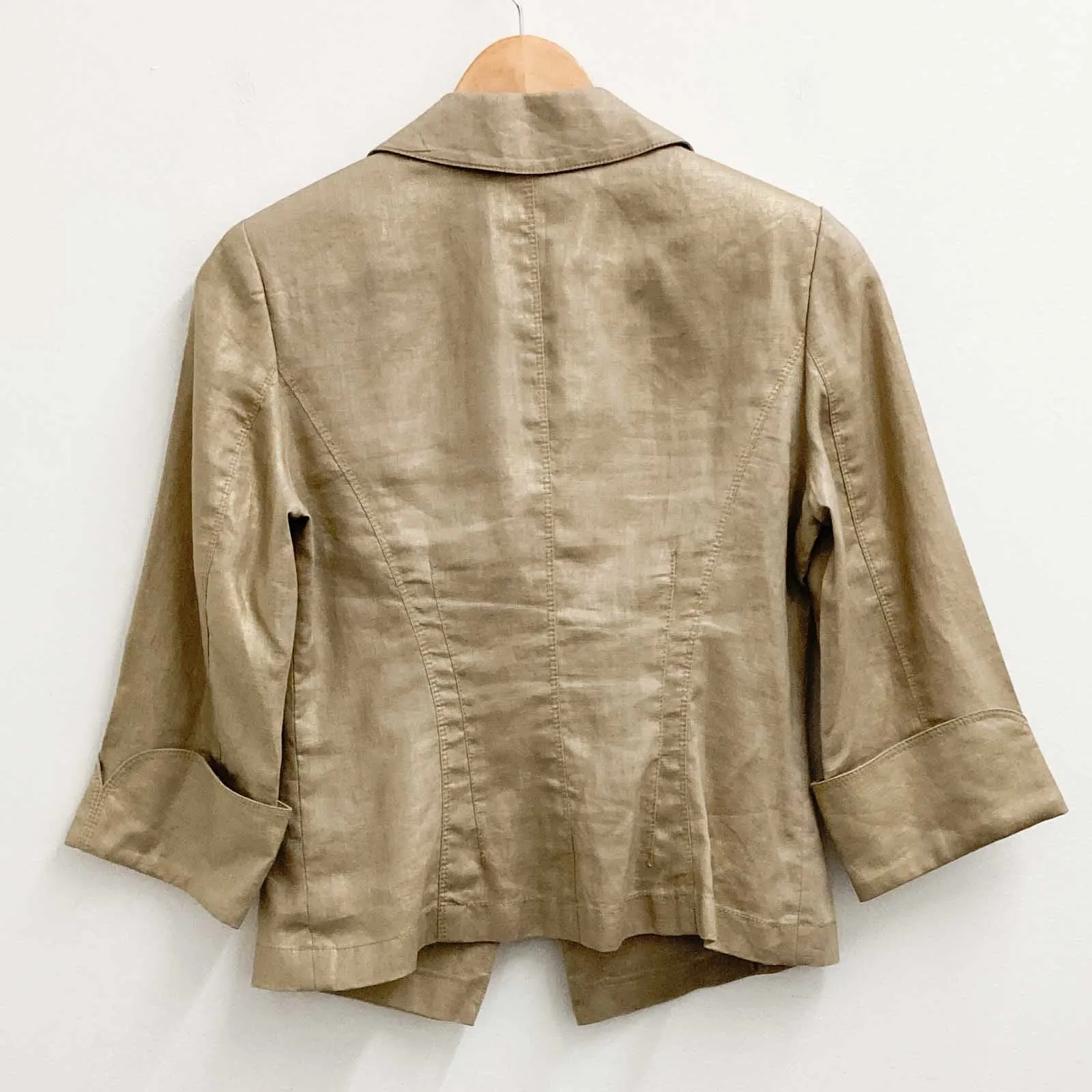Per Una Jacket UK 8 Beige Gold Shimmer Linen 3/4 Sleeve M&S
