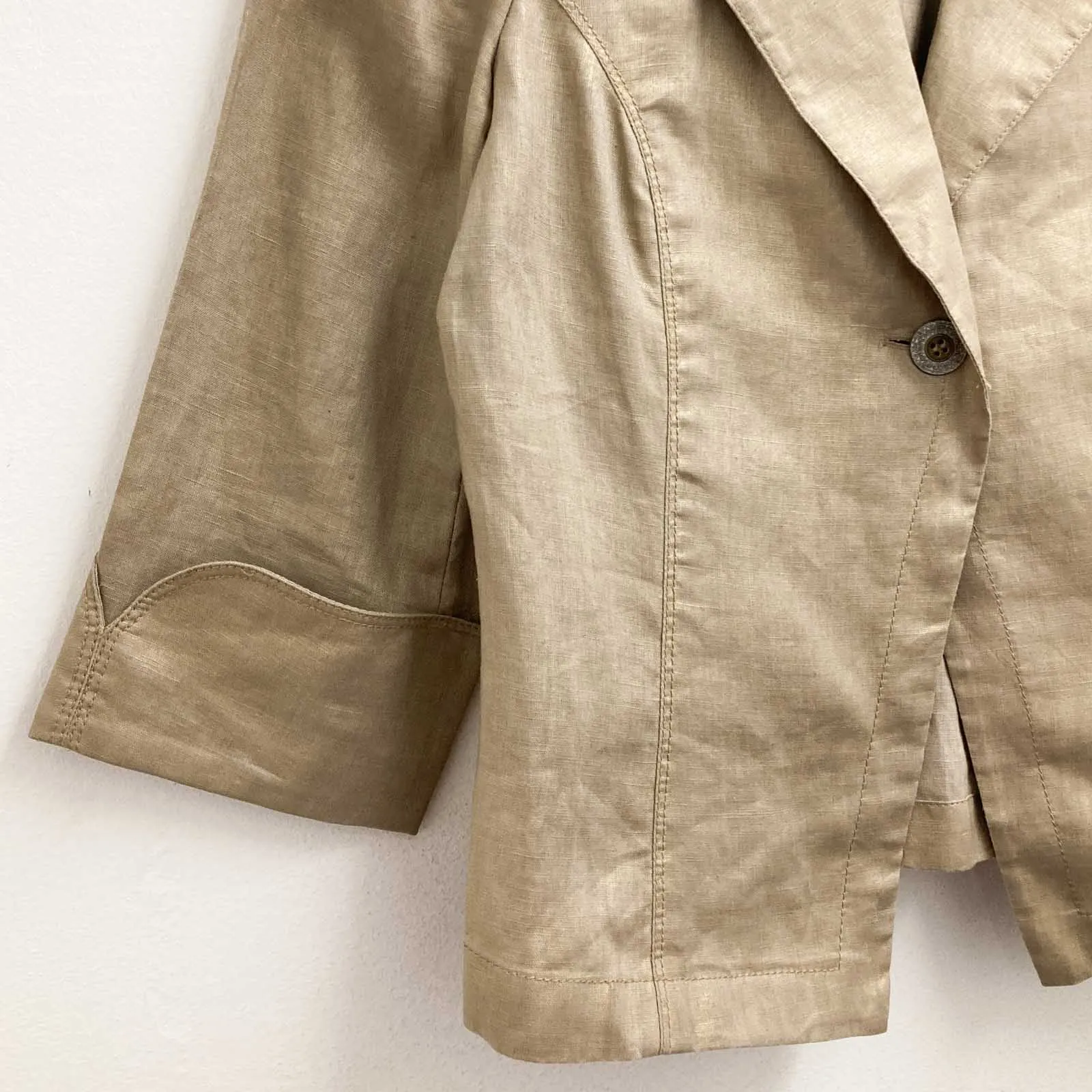 Per Una Jacket UK 8 Beige Gold Shimmer Linen 3/4 Sleeve M&S