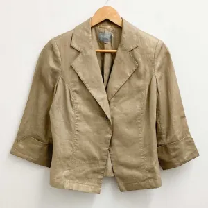 Per Una Jacket UK 8 Beige Gold Shimmer Linen 3/4 Sleeve M&S