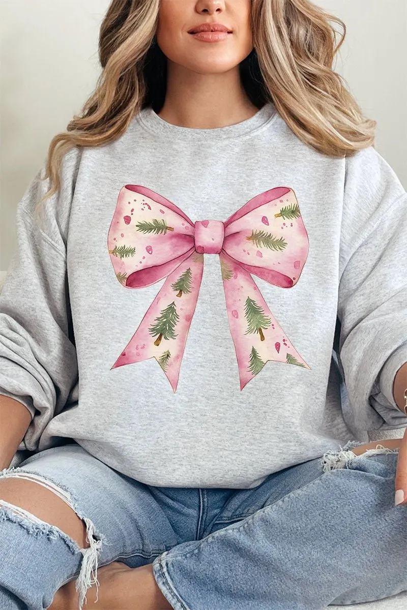 Pink Christmas Tree Bow Unisex NuBlend Crew Sweatshirt