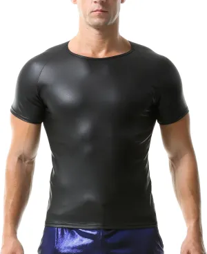 QiaTi Men's Faux Leather Polo Shirts Men Short Slevees Tops with Zipper Muscle Fit Collared Shirts for Casual Workout Shirts