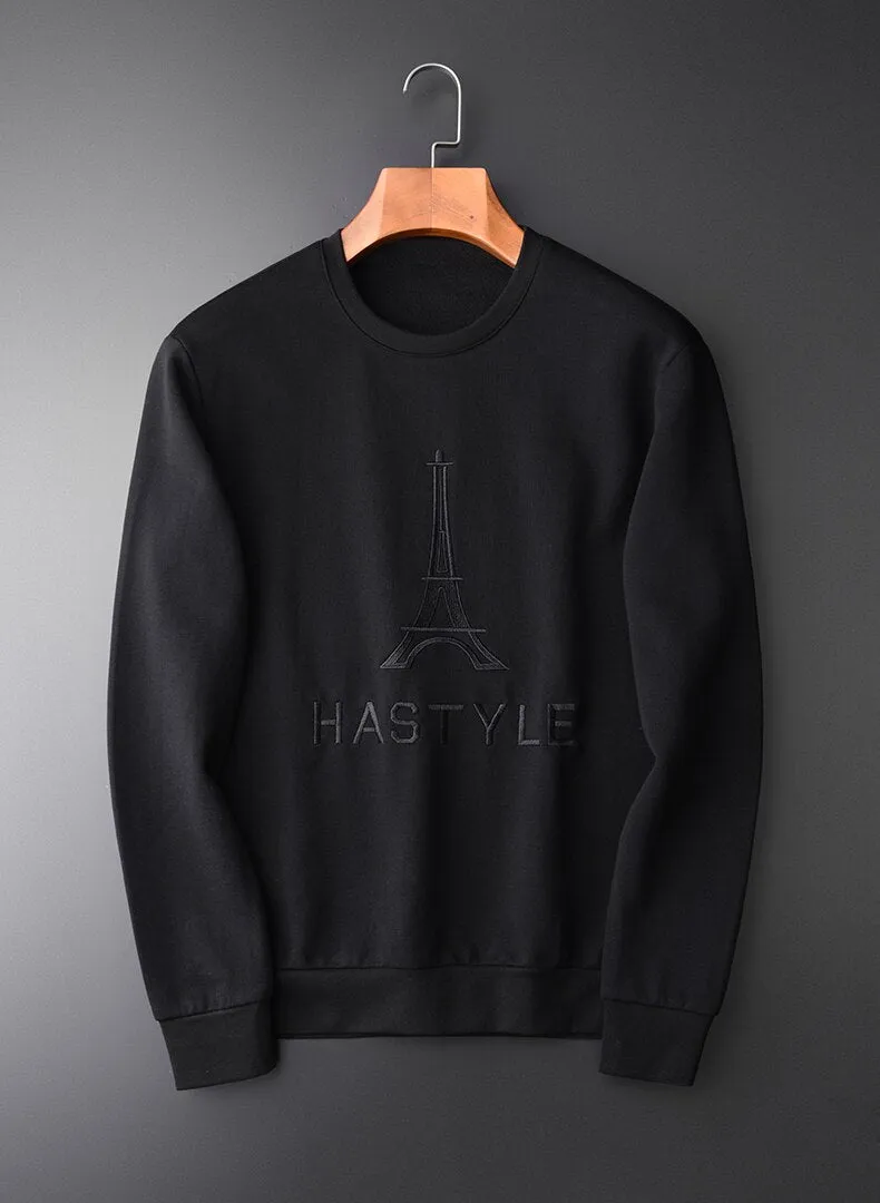 Round Collar Soft Sweatshirt Male Embroider Men Hoodie