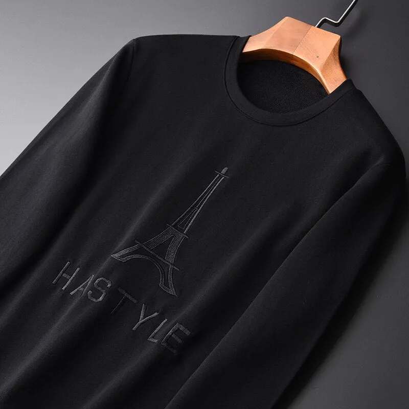 Round Collar Soft Sweatshirt Male Embroider Men Hoodie
