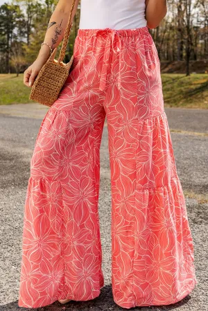 Ruffle Wide Leg Pants - Coral