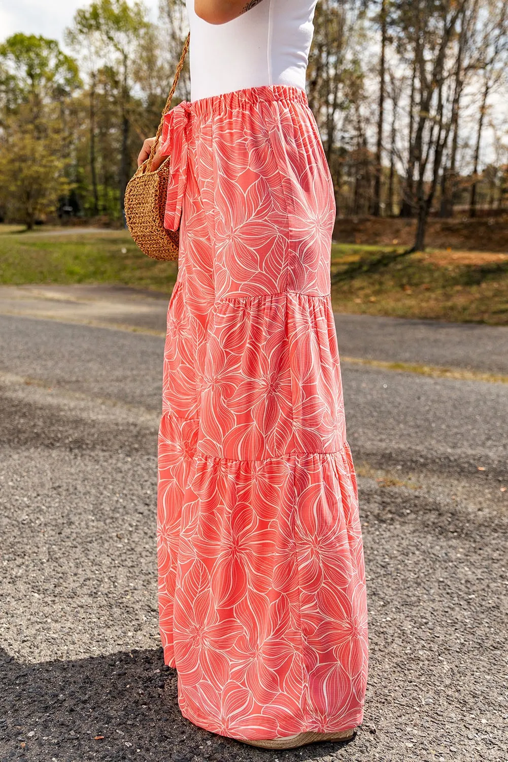 Ruffle Wide Leg Pants - Coral