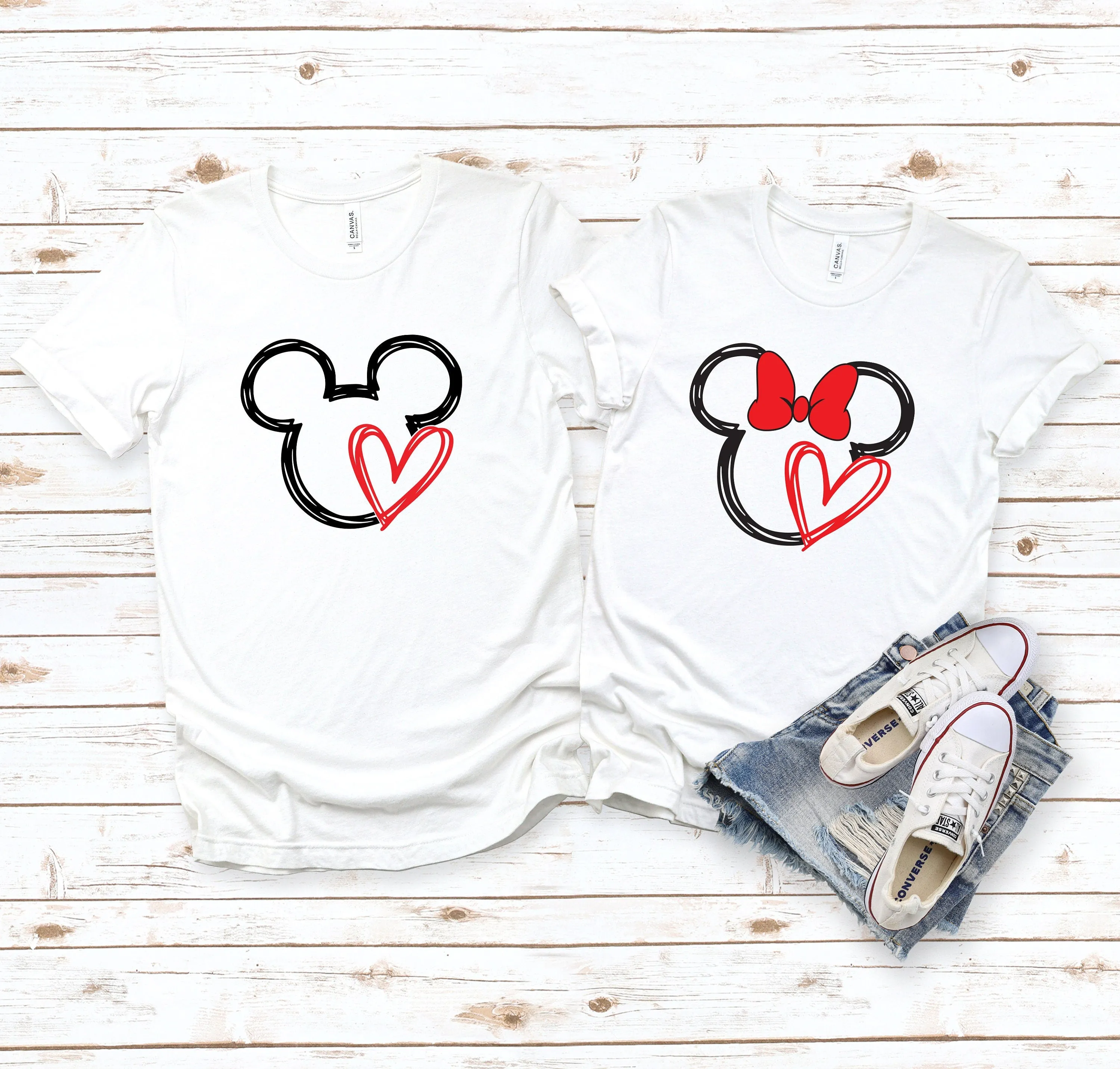 Scribble Minnie and Mickey Love Shirts - Disney Couples - Valentine's Day Matching Shirts