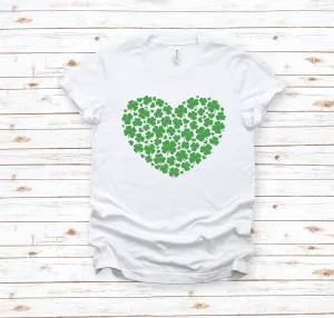 Shamrock Heart Adult T Shirt - St. Patrick's Day Shirt - Lucky - Green - Teacher School Shirt