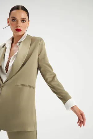 Shawl Collar Satin Jacket - OLIVE
