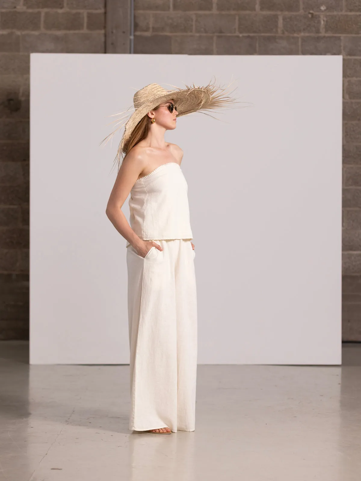 SORRENTO LINEN WIDE LEG PANT IN CREAM