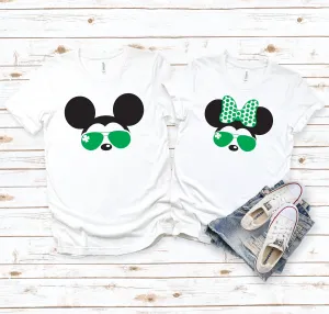 St. Patrick's Day Minnie and Mickey  Matching Disney Couples Shirts -Shamrock - Clover - Green Bow and Sunglasses